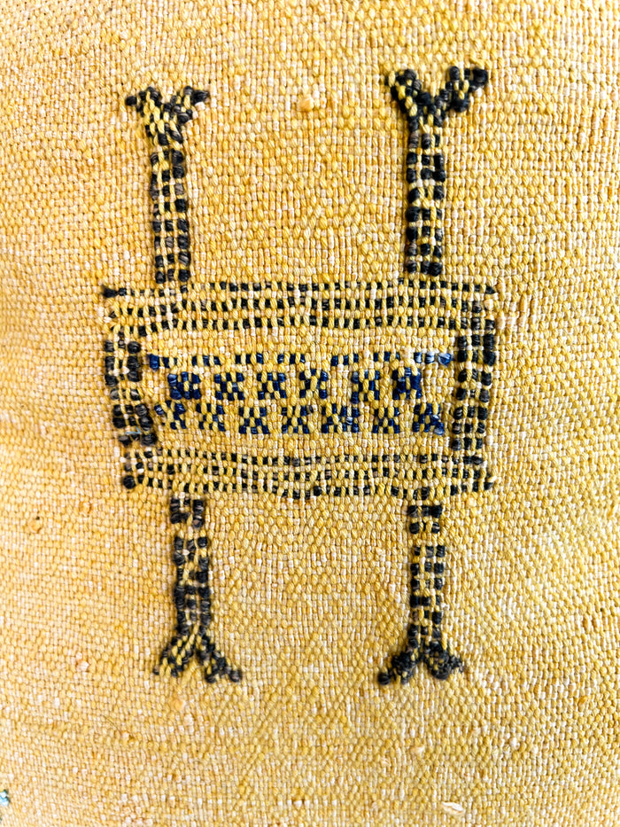 Artisan Handmade Moroccan embroidered cactus silk sabra pillow yellow handwoven