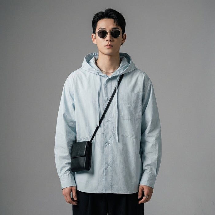 Chemise à capuche unie décontractée avec poches - Style K-fashion unisexe - Taille S