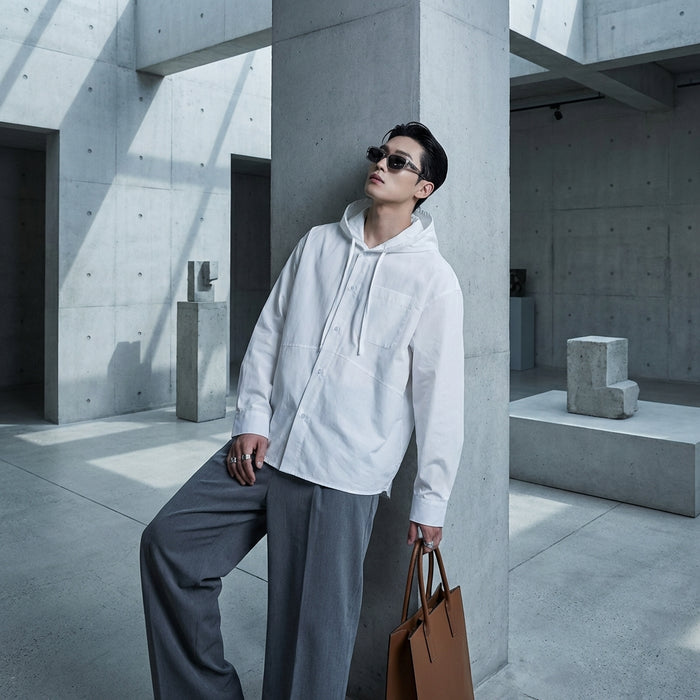 Chemise à capuche unie décontractée avec poches - Style K-fashion unisexe