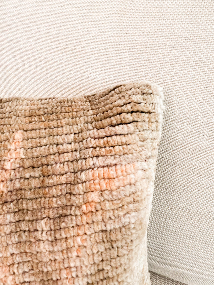Handmade Turkish oushak pillow cover made with vintage rugs 12x24 beige & pink