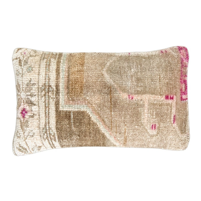 Handmade traditional Turkish oushak pillow cover made with vintage rugs 12x20 beige tan taupe