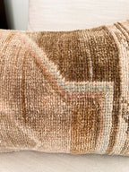 Handmade traditional Turkish oushak pillow cover made with vintage rugs 12x20 beige tan taupe