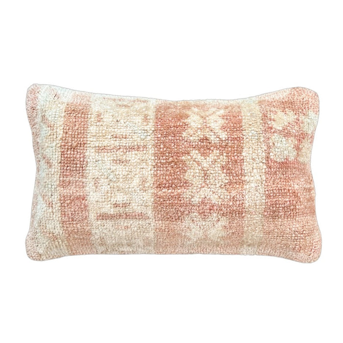 Handmade Turkish oushak pillow cover made with vintage rugs 12x20 cream and blush
