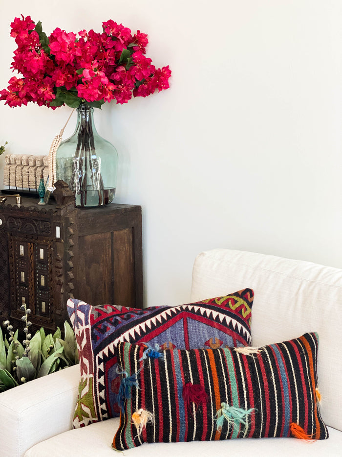 Chester Handmade Turkish kilim pillow cover made with vintage rugs 12x24 bold stripe