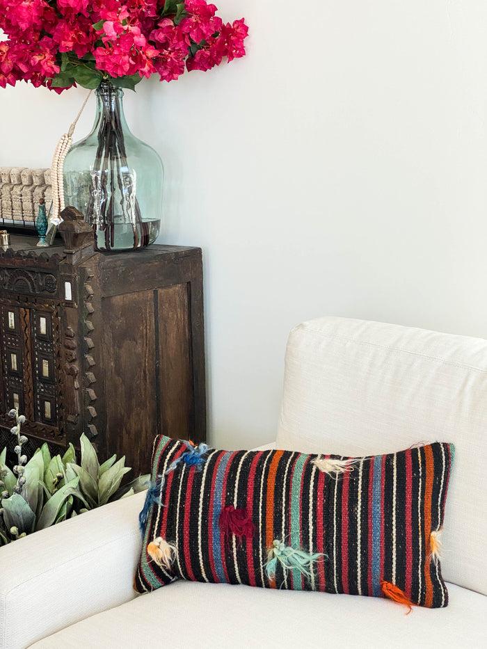 Chester Handmade Turkish kilim pillow cover made with vintage rugs 12x24 bold stripe