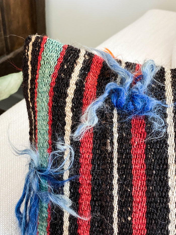 Chester Handmade Turkish kilim pillow cover made with vintage rugs 12x24 bold stripe