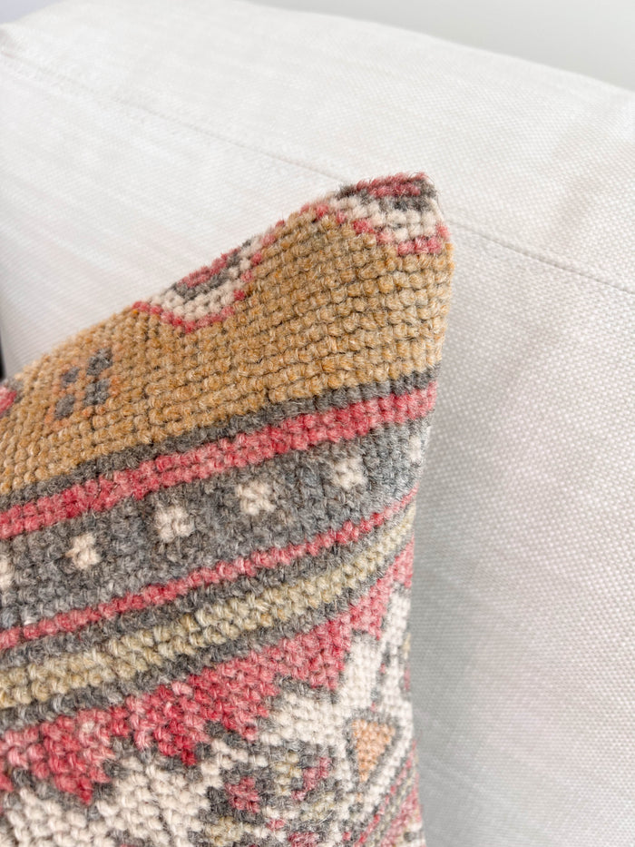 Handmade traditional Turkish oushak pillow cover made with vintage rugs 20x20