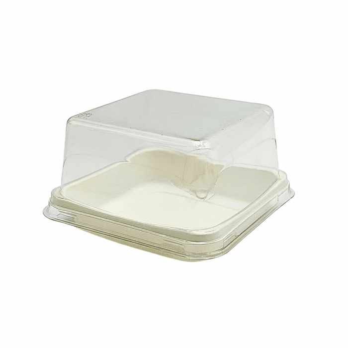 Clear PET Plastic Small Square White Cake Tray With High Lid - TEM IMPORTS™