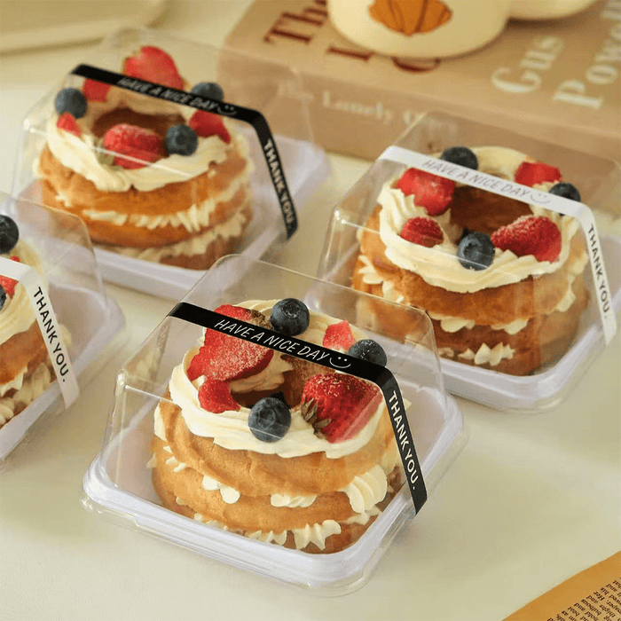 Clear PET Plastic Small Square White Cake Tray With High Lid - TEM IMPORTS™