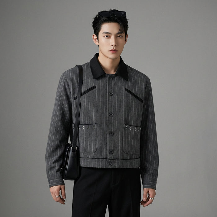 Veste color block streetwear grise et blanche, style K-fashion unisexe pour l'automne - Taille M