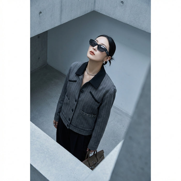 Veste color block streetwear grise et blanche, style K-fashion unisexe pour l'automne