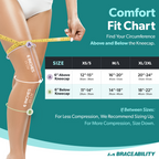 Sizing chart for BraceAbility compression athletic bamboo charcoal knee sleeve. Available in sizes XS-2XL