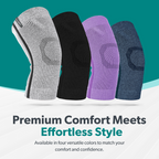 Comfort meets style in black, gray, lilac, and blue knee sleeves