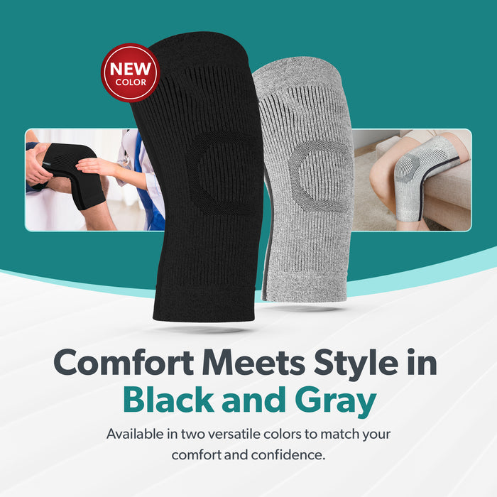 Comfort meets style in both black and gray knee sleeve