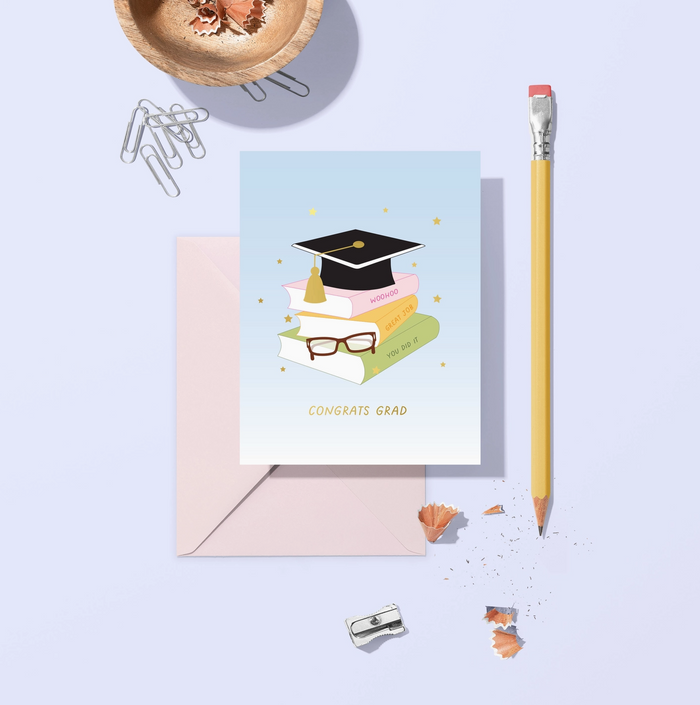 Congrats Grad Book Stack Graduation Card