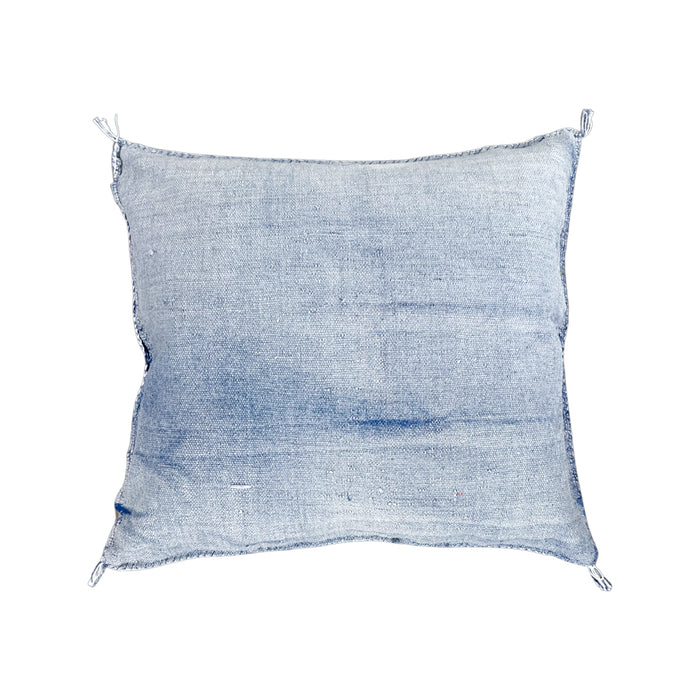 Artisanal Handmade Moroccan embroidered cactus silk sabra pillow faded blue handwoven