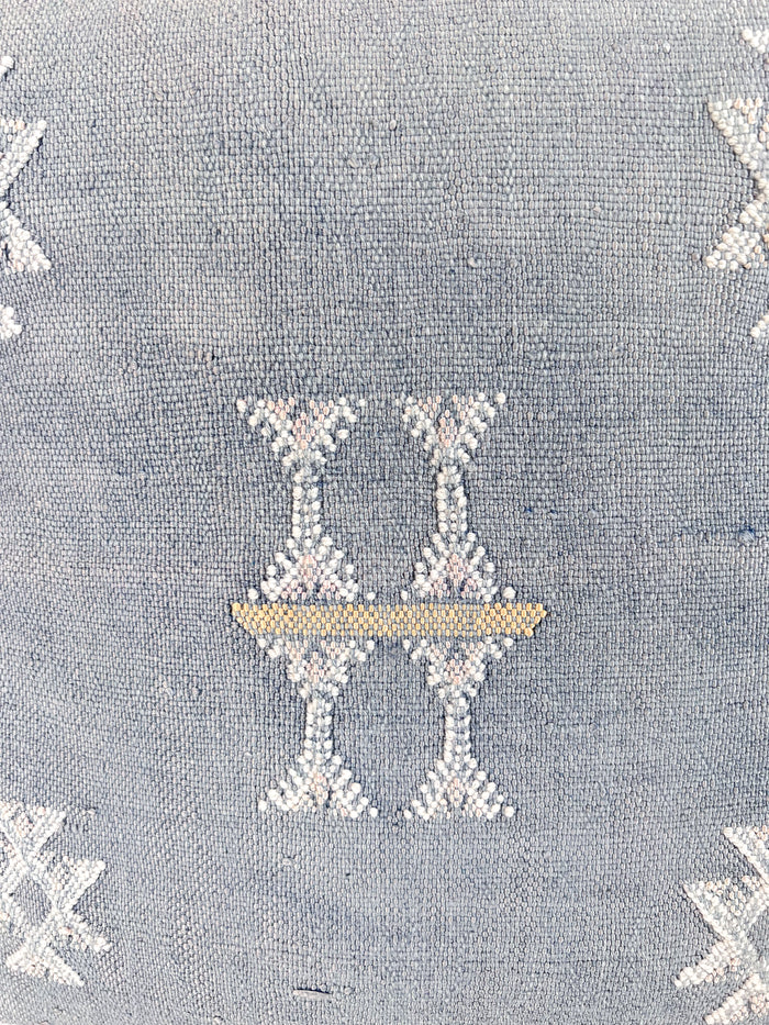 Artisanal Handmade Moroccan embroidered cactus silk sabra pillow faded blue handwoven