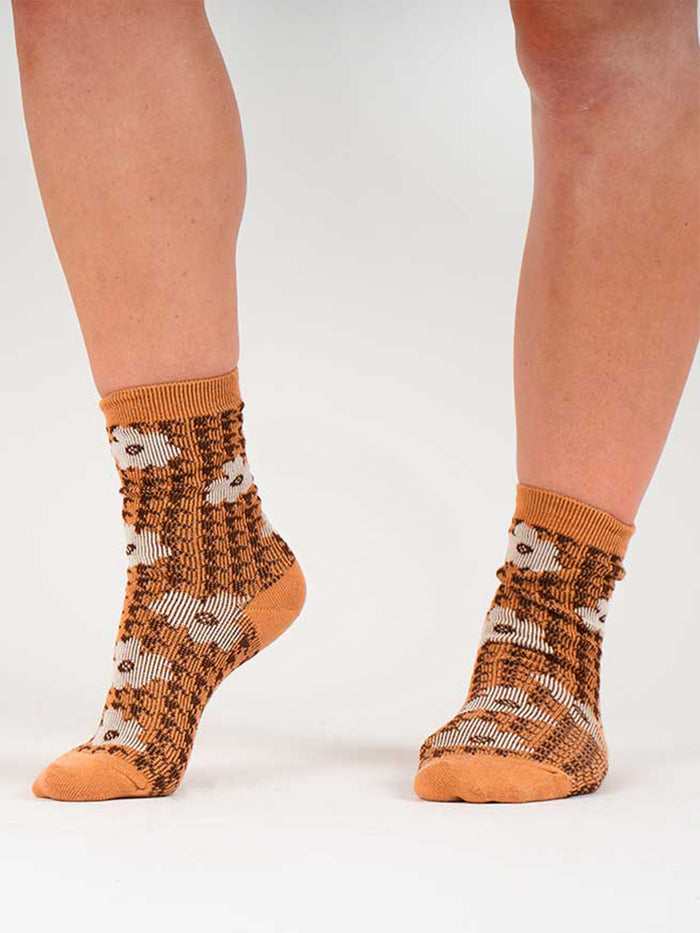 Cosmic Crew Socks | Brown Houndstooth Daisy-Image 2