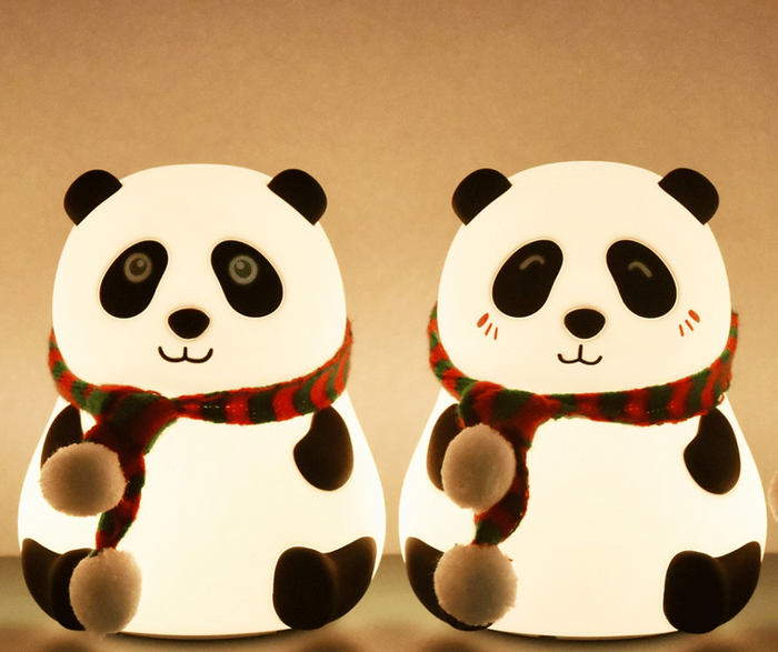 Cute Panda Silicone Night Light with Red & Green Scarf – Soft LED Bedside Lamp – Home Hatch Pakistan