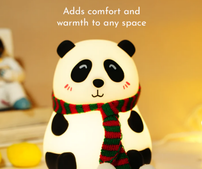 Cute Panda Silicone Night Light with Red & Green Scarf – Soft LED Bedside Lamp – Home Hatch Pakistan