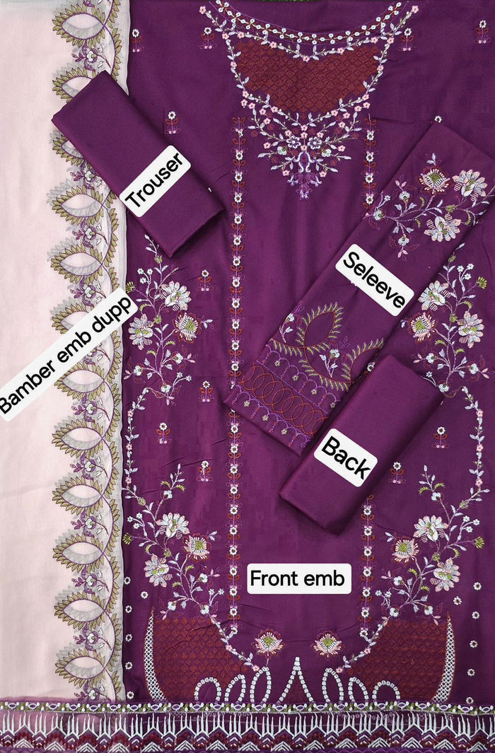 Dhanak Embroidered 3-Piece Suit with Bamber Embroidered Dupatta