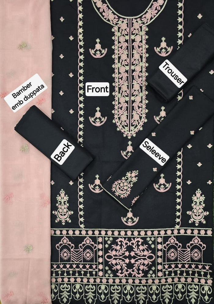 Dhanak Embroidered 3-Piece Suit with Bamber Embroidered Dupatta