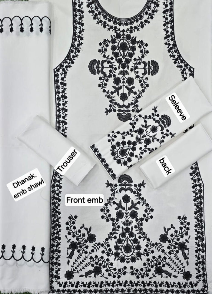 Dhanak Embroidered 3-Piece Suit with Matching Dhanak Embroidered Dupatta