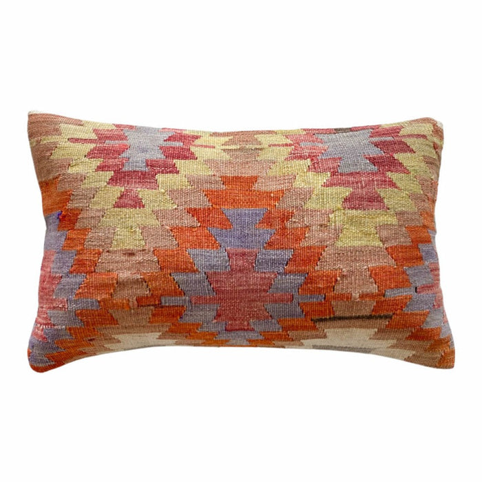Diego Handmade traditional Turkish kilim lumbar pillow cover made with vintage rugs 12x20 patten