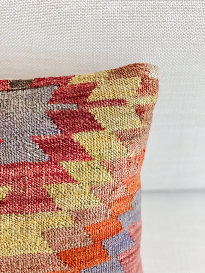 Diego Handmade traditional Turkish kilim lumbar pillow cover made with vintage rugs 12x20 patten