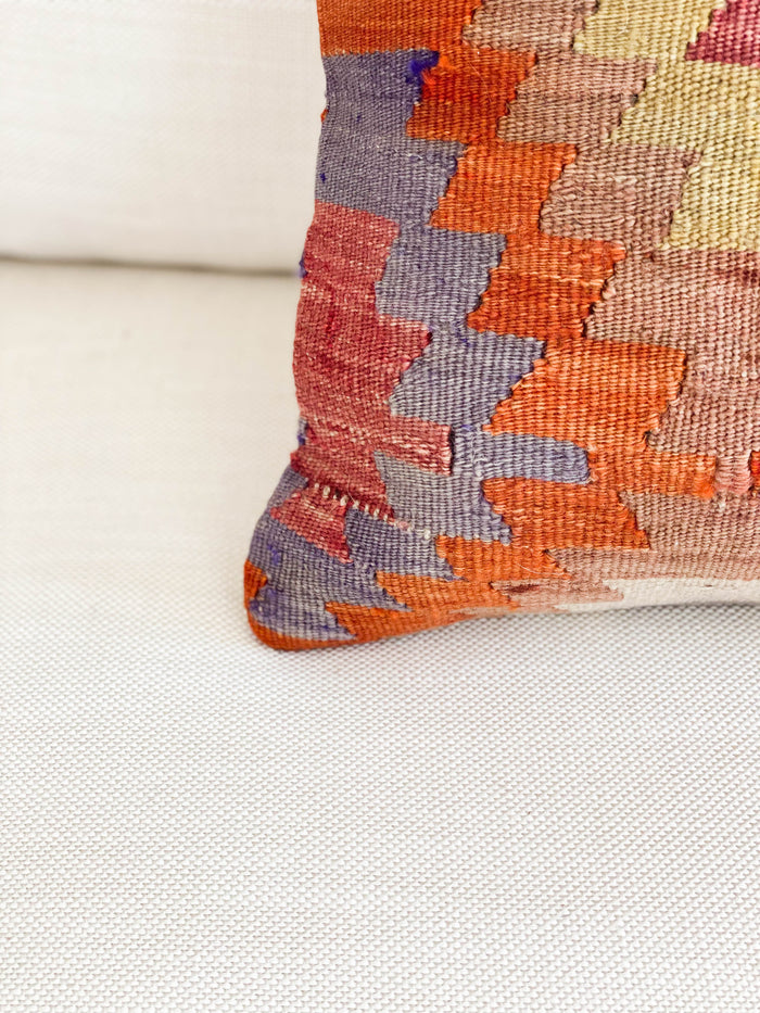 Diego Handmade traditional Turkish kilim lumbar pillow cover made with vintage rugs 12x20 patten