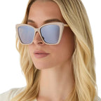 DIFF Eyewear Becky II Cat Eye Sunglasses - Brushed Gold Almond Temple Tips + Silver Flash