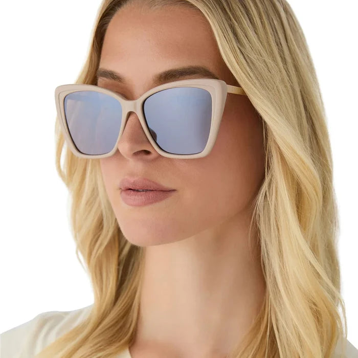DIFF Eyewear Becky II Cat Eye Sunglasses - Brushed Gold Almond Temple Tips + Silver Flash