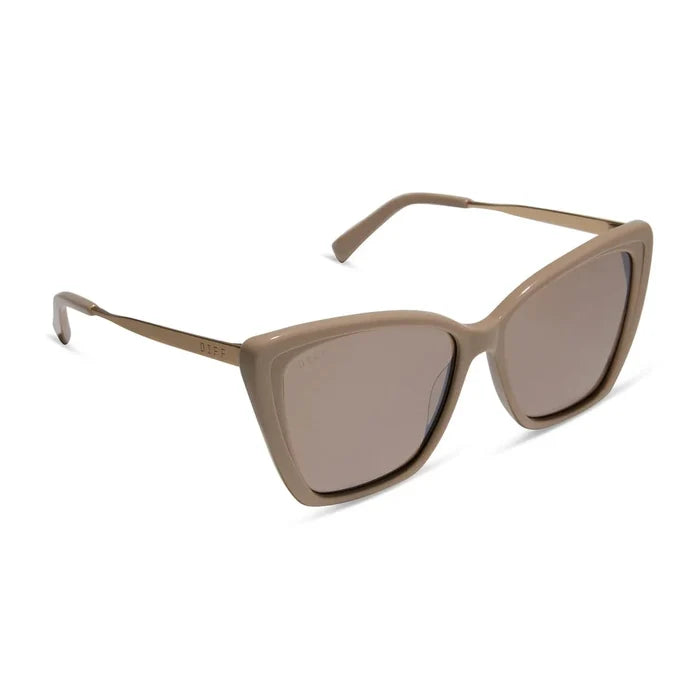 DIFF Eyewear Becky II Cat Eye Sunglasses - Brushed Gold Almond Temple Tips + Silver Flash