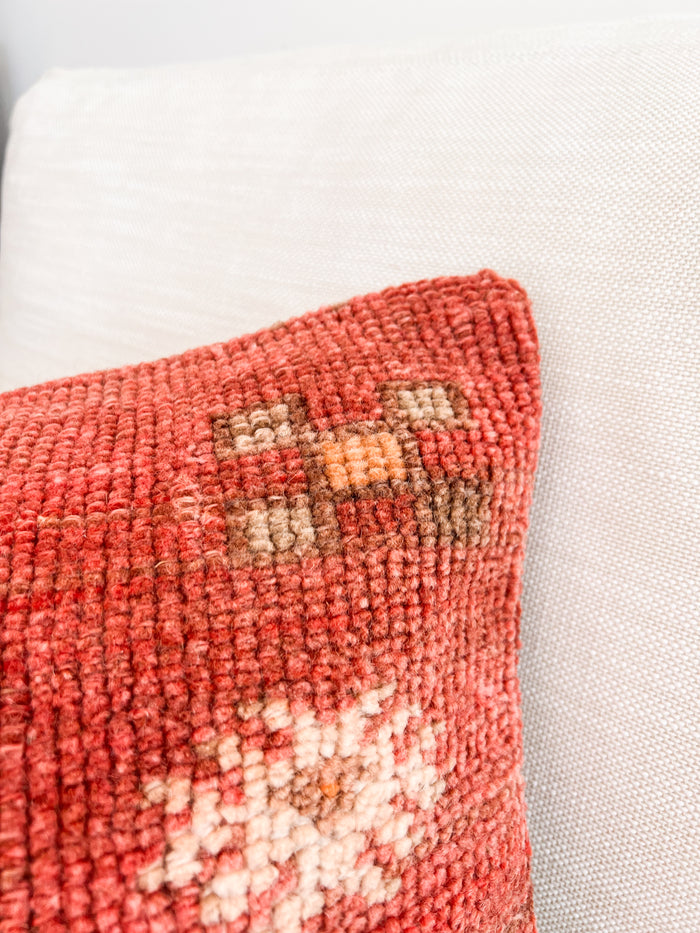 Handmade Turkish oushak pillow cover made with vintage rugs 16x24 red