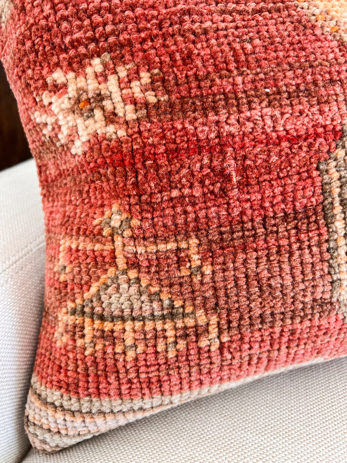 Handmade Turkish oushak pillow cover made with vintage rugs 16x24 red
