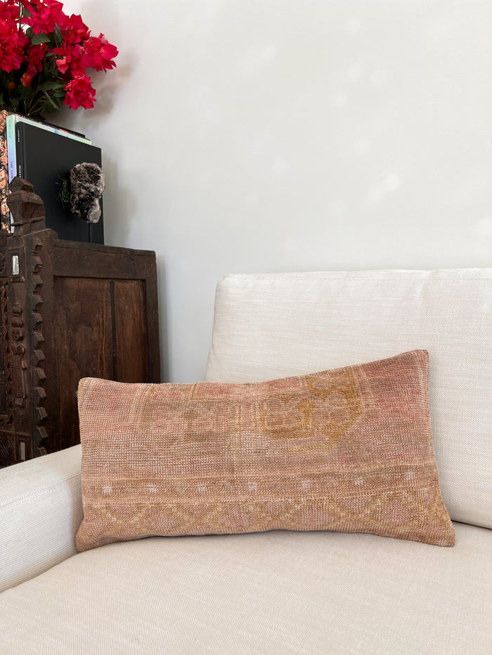 Handmade Turkish oushak pillow cover made with vintage rugs 12x24 olive and purple
