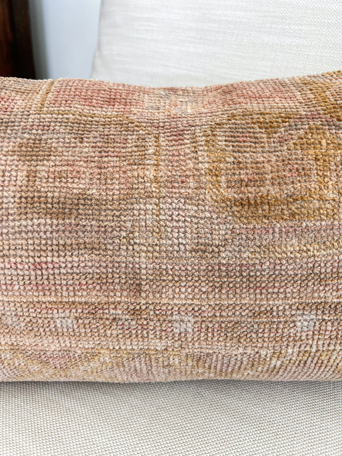 Handmade Turkish oushak pillow cover made with vintage rugs 12x24 olive and purple