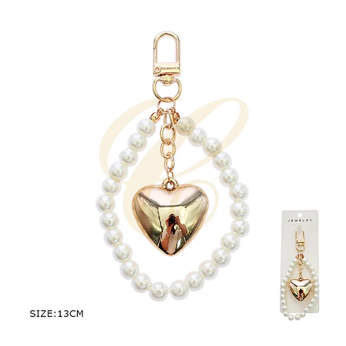 Elegant Pearl Heart Bag Charm & Luxury Keychain RKC-0499GS