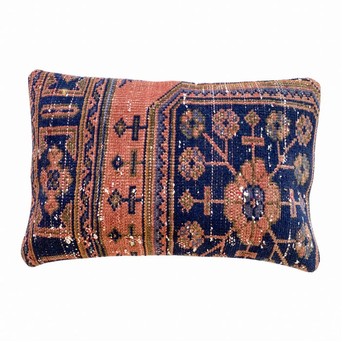 Excellency Handmade Turkish oushak pillow cover made with vintage rugs 16x24 blue red