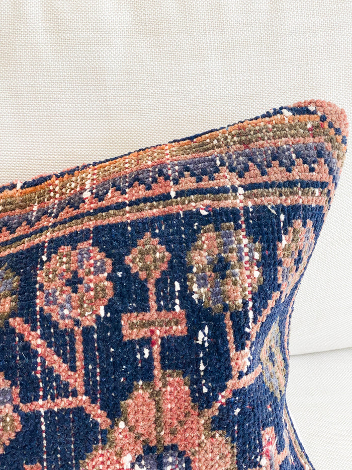 Excellency Handmade Turkish oushak pillow cover made with vintage rugs 16x24 blue red