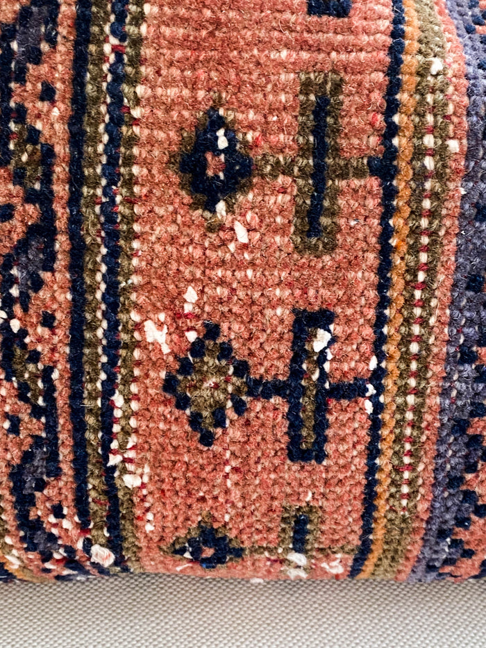 Excellency Handmade Turkish oushak pillow cover made with vintage rugs 16x24 blue red