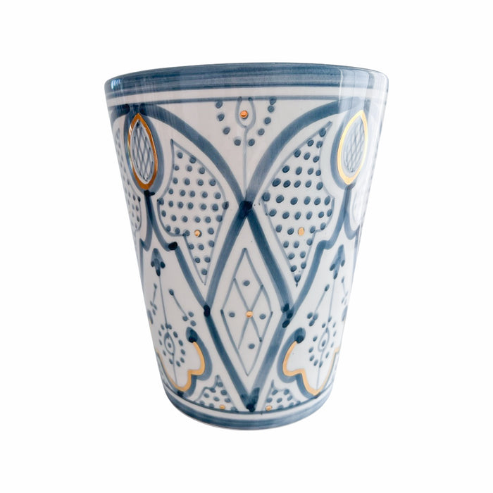 large blue pattern motif handmade moroccan vase with gold detail