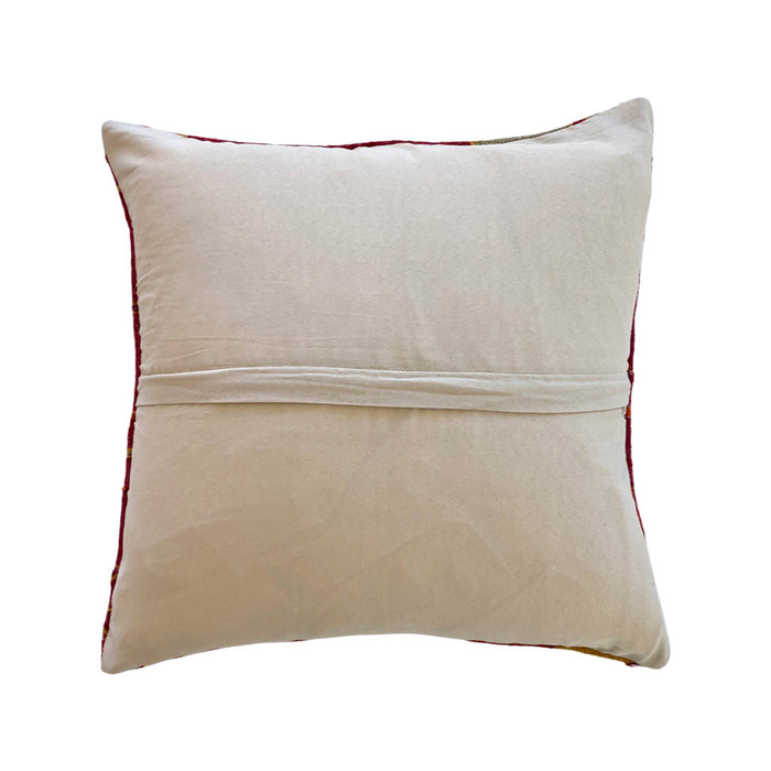 Festival turkish kilim pillow cover made with vintage red and orange textiles 20x20