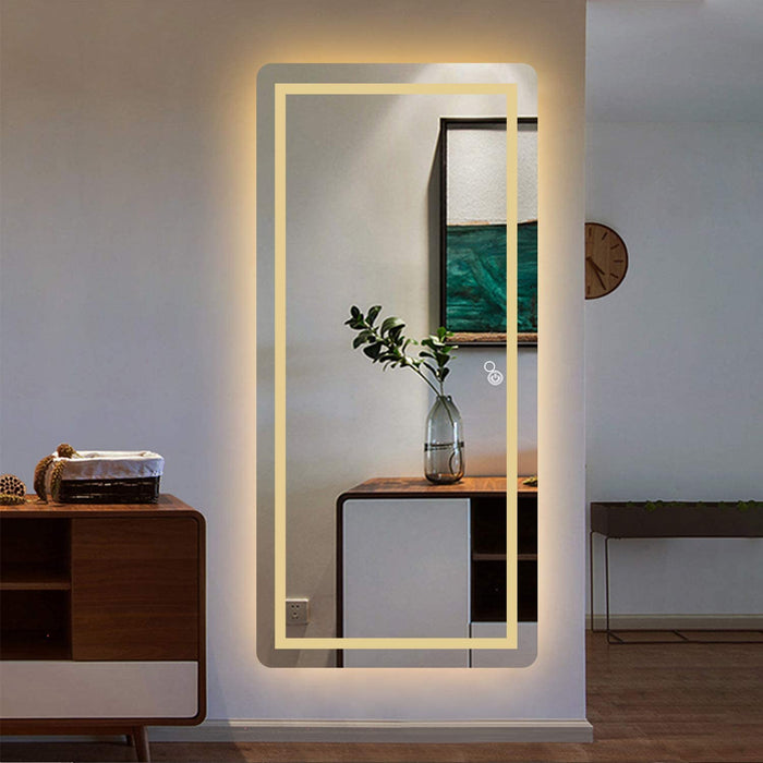 Full Length Mirror Wall Mounted Lighted Dressing Make Up Mirror Bathroom/Bedroom/Living Room/Dining Room/Entry Dimmer Touch Switch