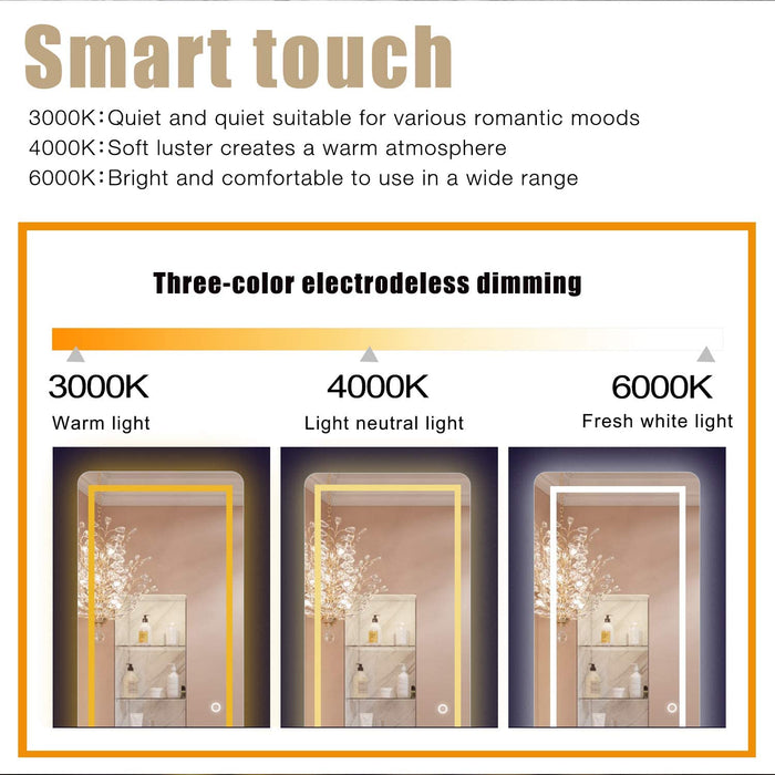 Full Length Mirror Wall Mounted Lighted Dressing Make Up Mirror Bathroom/Bedroom/Living Room/Dining Room/Entry Dimmer Touch Switch
