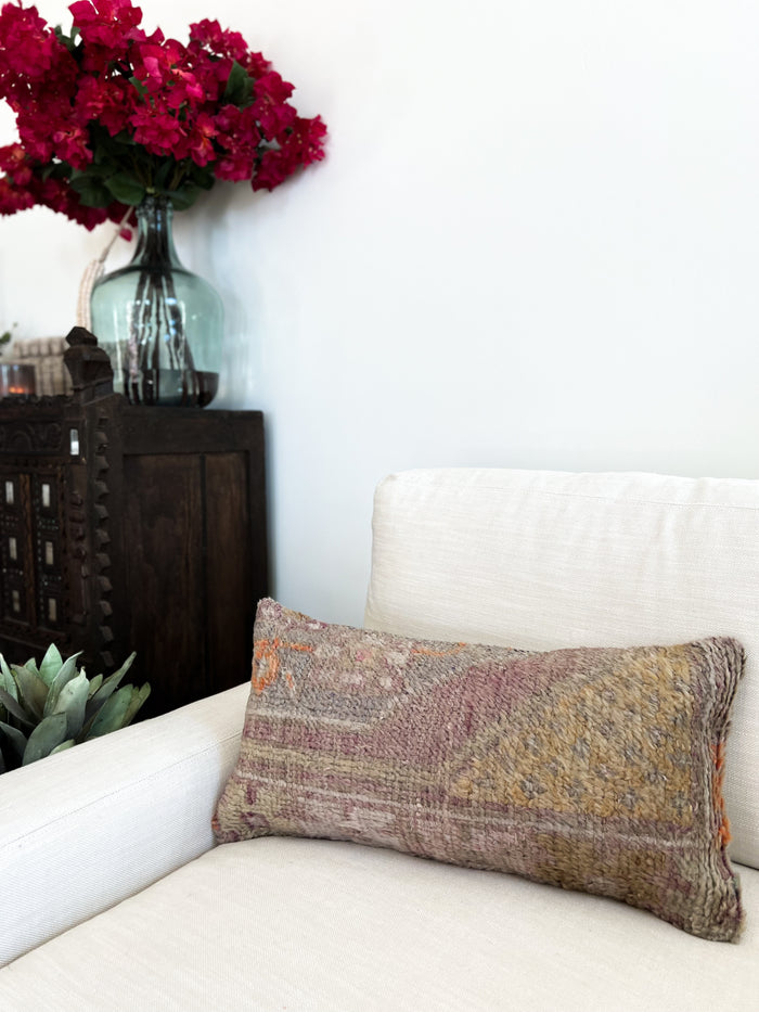 Handmade traditional Turkish oushak pillow cover made with vintage rugs 12x24 pastel