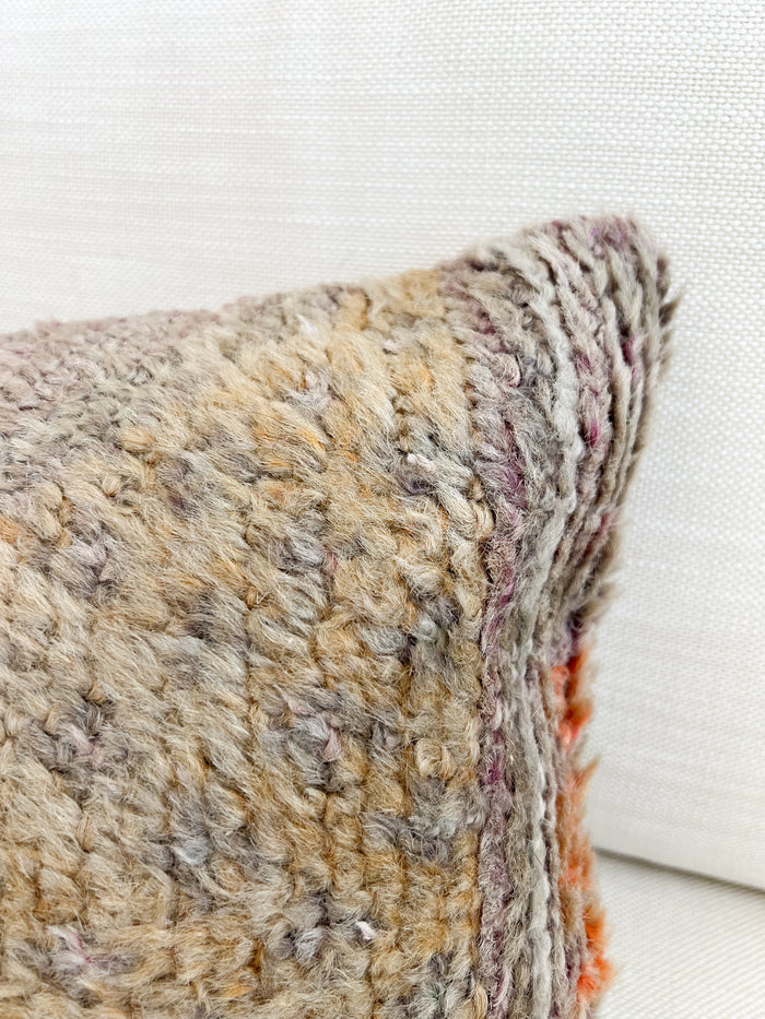 Handmade traditional Turkish oushak pillow cover made with vintage rugs 12x24 pastel