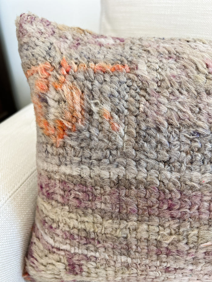 Handmade traditional Turkish oushak pillow cover made with vintage rugs 12x24 pastel