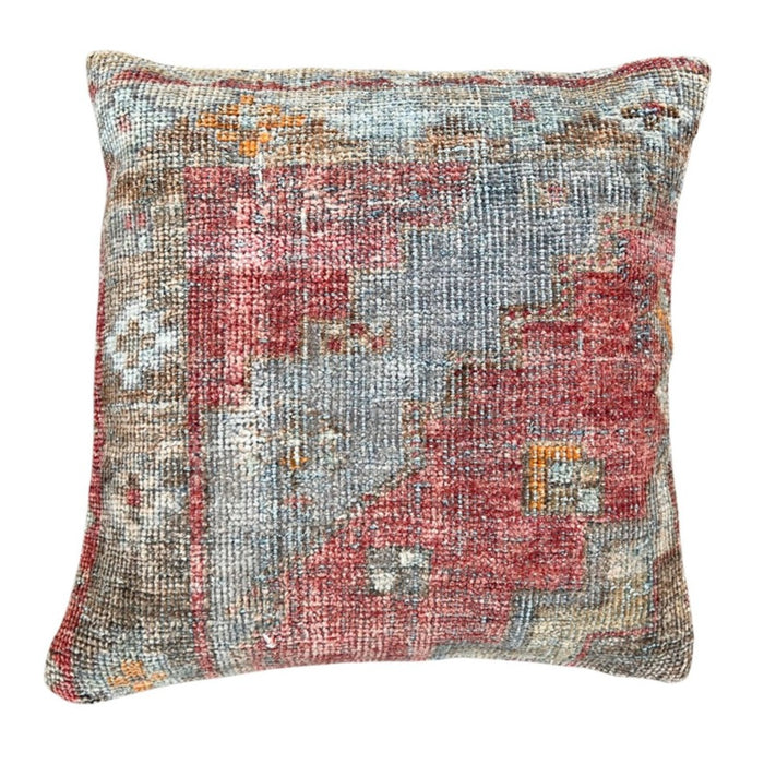 Handmade traditional Turkish oushak pillow cover made with vintage rugs 18x18 pastel
