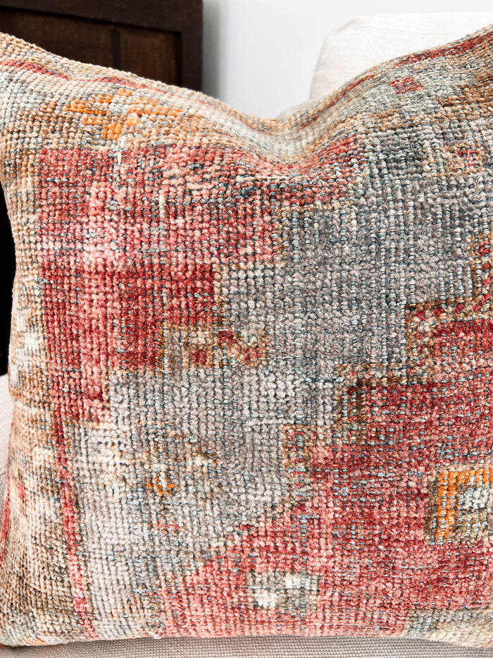 Handmade traditional Turkish oushak pillow cover made with vintage rugs 18x18 pastel